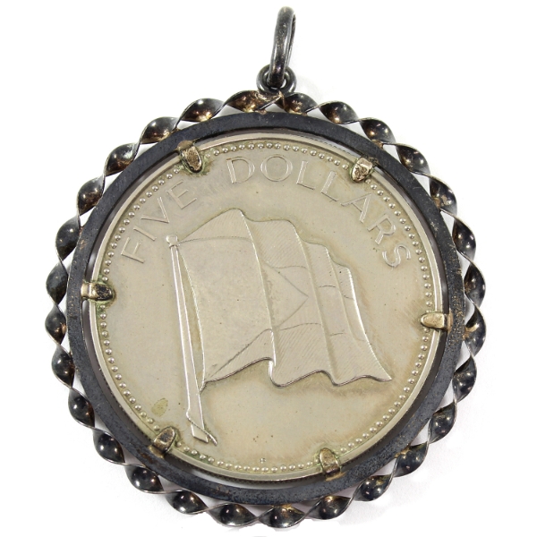 Bahamas Sterling Silver 1975 $5 w/ Bezel