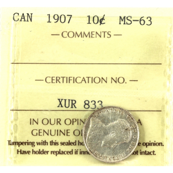 10-cent 1907 ICCS MS63