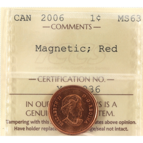 1-cent 2006 Magnetic ICCS MS63 Red