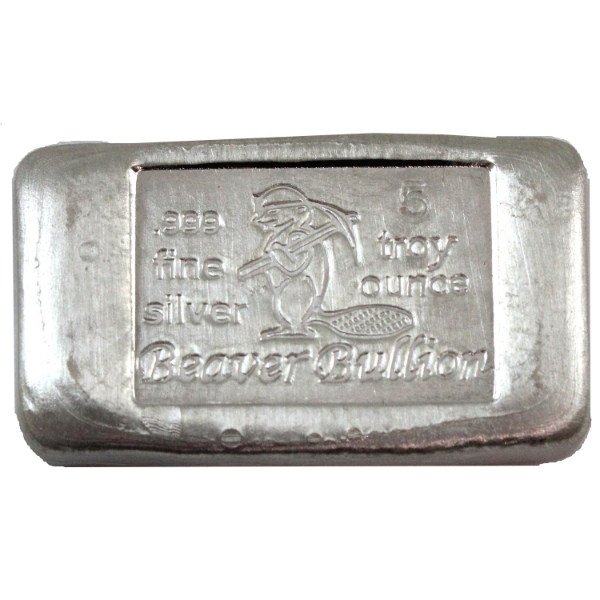 5oz Beaver Bullion .999 Fine Silver Bar (Tax Exempt)