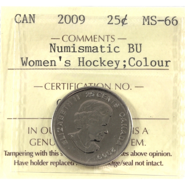 25-cent 2009 Women's Hockey; Colour ICCS MS66 NBU