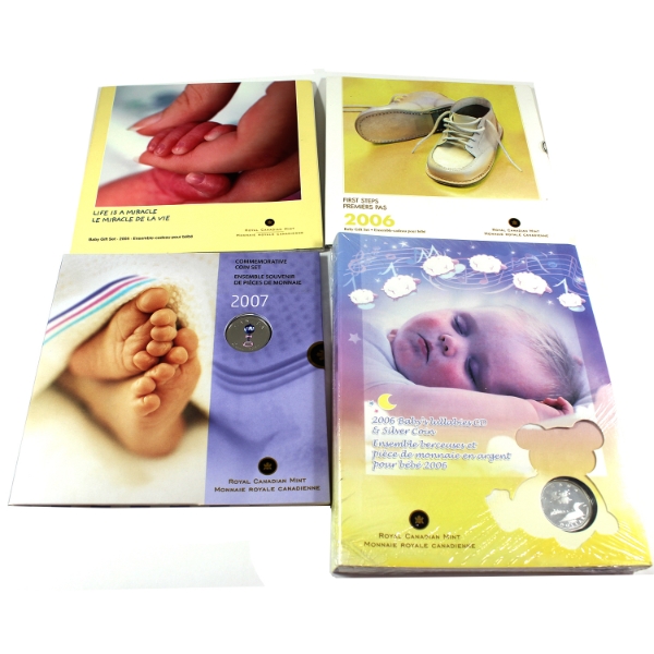 2005, 2006 & 2007 Baby Gift Coin Sets & 2006 Baby Lullabies Loonie Sterling Silver Dollar & CD Set. 