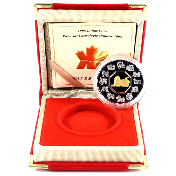 1998 $15 Year of the Tiger Lunar Coin Sterling Silver with Gold Plated Cameo