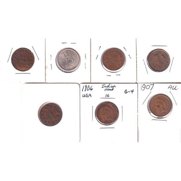 Bulk Lot of World 1906-1955 Mixed Denomination Coins. 7pcs.