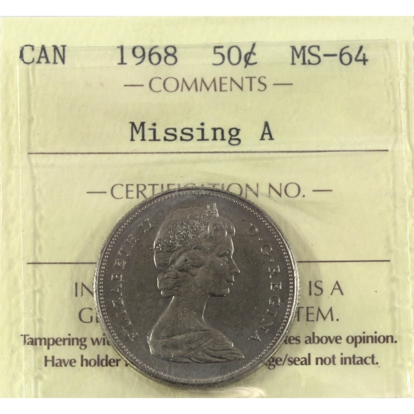 50-cent 1968 Missing A ICCS MS64