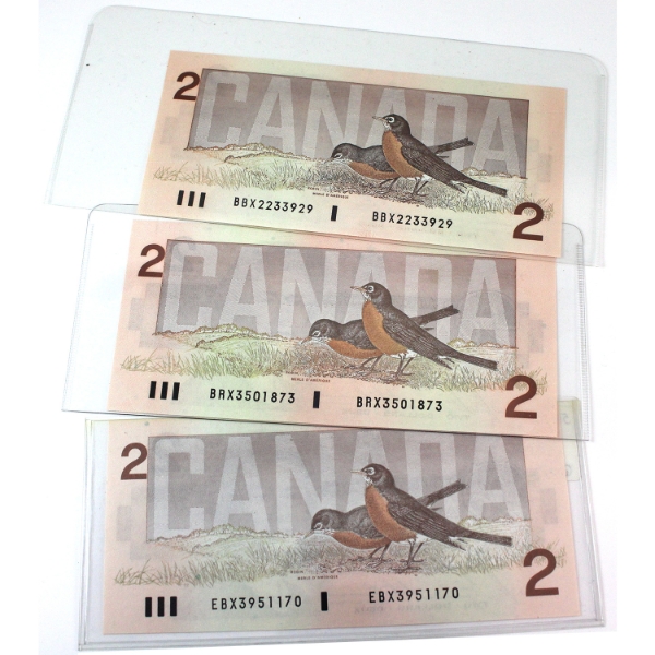 1986 $2 Replacement Notes EBX, BRX & BBX notes. AU or better condition. 3pcs