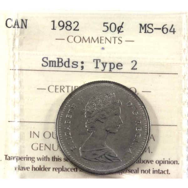 50-cent 1982 Small Beads Type 2 ICCS MS64