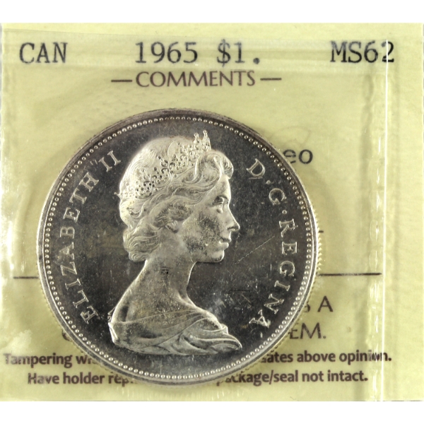 Silver $1 1965 Type V ICCS MS62 Cameo
