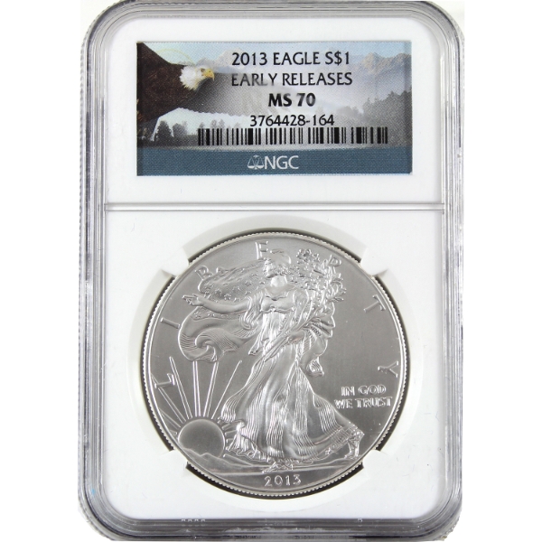 USA Silver 2013 $1 Silver Eagle Early Releases .999 Fine Silver Coin NGC MS70 (Tax Exempt)