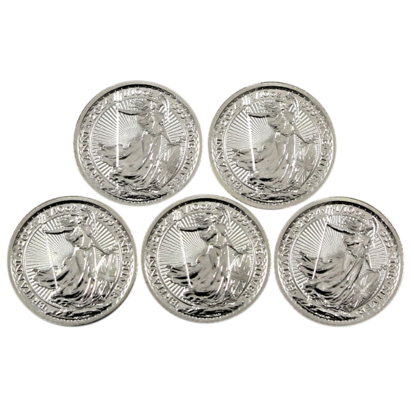 5x Great Britain 2024 1/10oz .999 Fine Silver Britannias. 5pcs (Tax Exempt)
