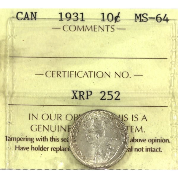 10-cent 1931 ICCS MS64