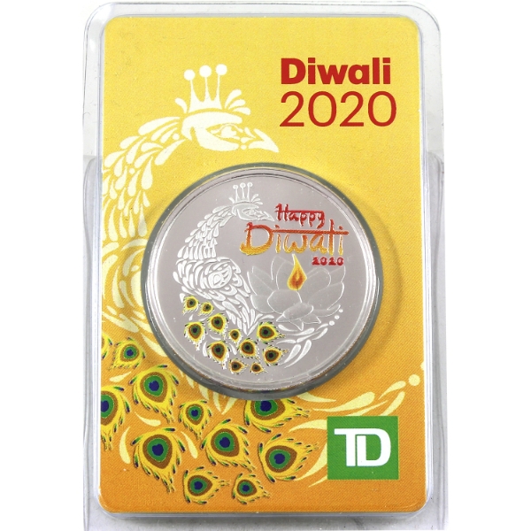 1oz TD 2020 Diwali-Peacock Design .999 Fine Silver Round (Tax Exempt)