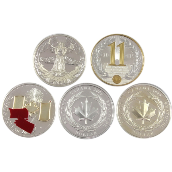 2005-2018 $1 Historical Anniversary .9999 Fine Silver Proof Dollars. 5pcs. (Tax Exempt)