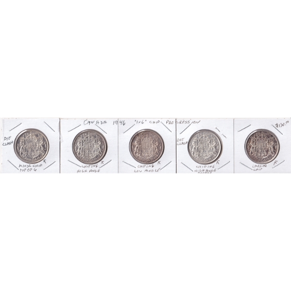 ERRORS 50-cent 1946 with Various Chips in '6'. 5pcs
