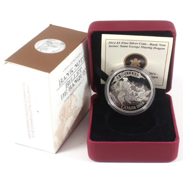 2014 $5 Bank Note Series: Saint George Slaying the Dragon 23g .9999 Fine Silver Coin (Tax Exempt)