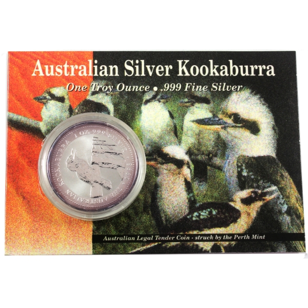 1oz Australia 1998 $1 Kookaburra .999 Fine Silver Coin in Display Card (Tax Exempt)
