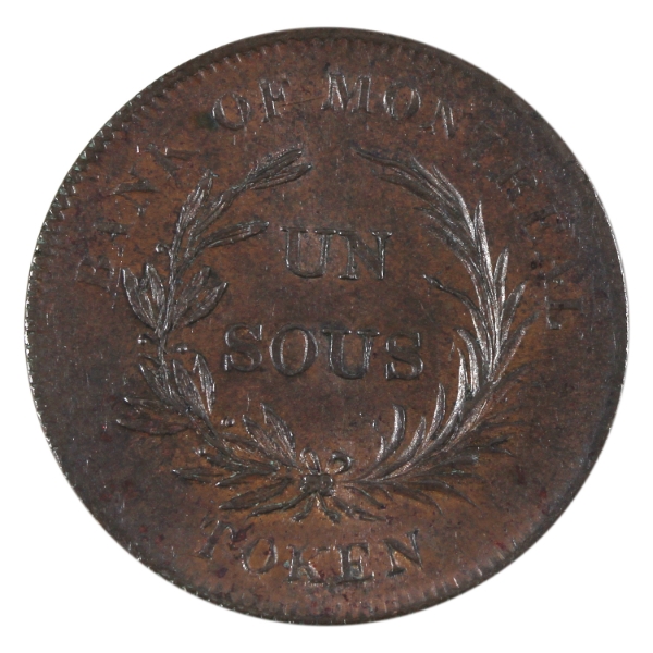 BR-714, CH-LC-3A1 Bank of Montreal 1836 1 Sous BU Lustrous Brown
