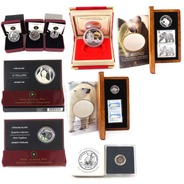 1997-2013 Mixed Denomination Bulk Collection of Sterling & Pure Silver Coins & Stamp Sets. 9pcs. 