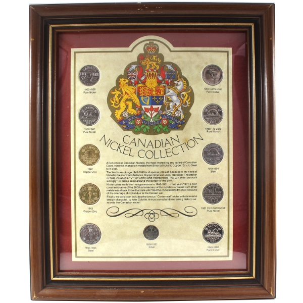 Canadian Nickel Collection 11-Coin Set in Wooden Frame