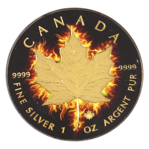 1oz 2014 $5 Fire Maple .9999 Fine Silver w/ Black Ruthenium & 24K Gold Finish (Tax Exempt)