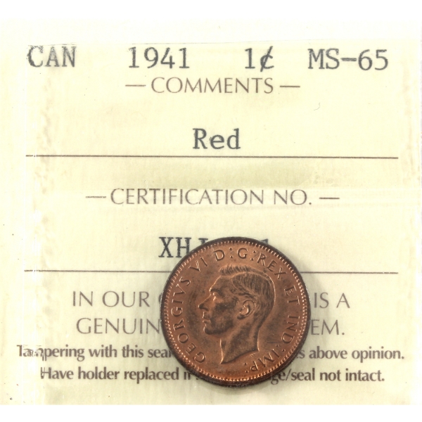 1-cent 1941 ICCS MS65 Red