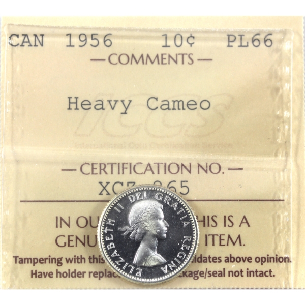 10-cent 1956 ICCS PL66 Heavy Cameo