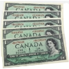 Image 1 : 5x BC-37bA-i 1954 $1 Modified Portrait Non-Consecutive Beattie-Rasminsky Replacement Notes. 5pcs.