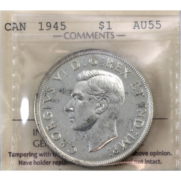 Silver $1 1945 ICCS AU55