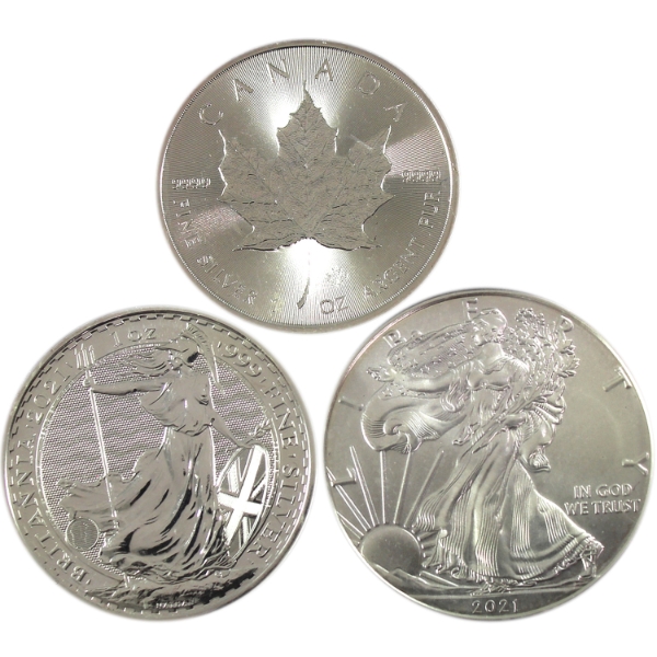 3x 1oz Canada, USA, & Great Britain 2021 Fine Silver Rounds. 3pcs. (Tax Exempt)