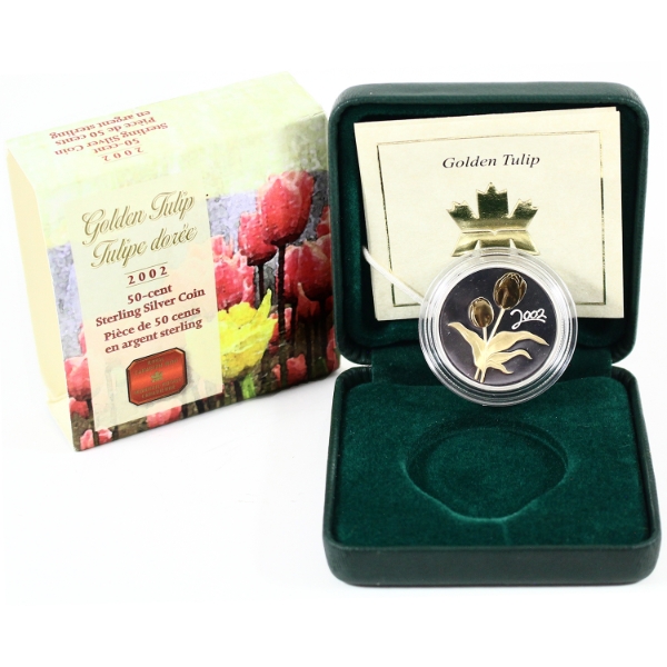 2002 50-cent Canadian Flora - Golden Tulip Sterling Silver w/ Selective Gold Plating