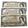 Image 1 : Group Lot of 3x 1954 $100 Bank of Canada Notes. 3pcs