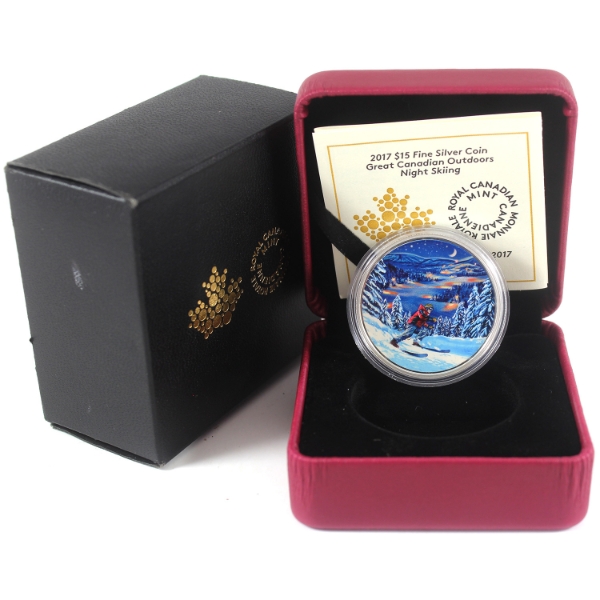 2017 $15 Great Canadian Outdoors - Night Skiing 23.17g .9999 Fine Silver (Tax Exempt)