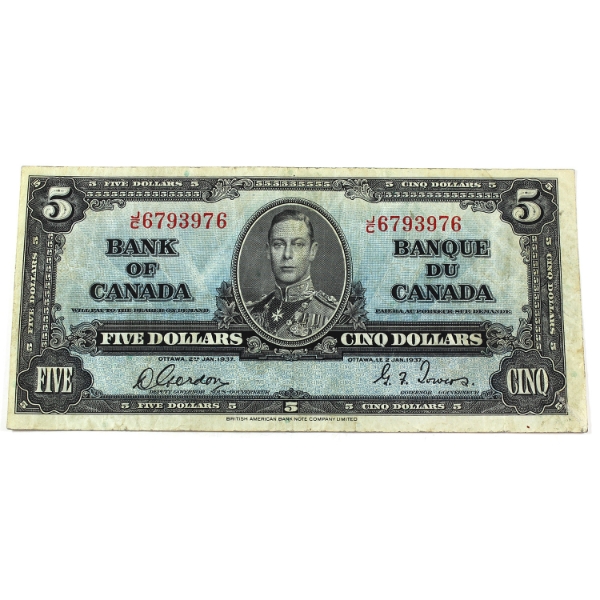 BC-23b 1937 $5 VF Gordon-Towers SN: J/C6793976