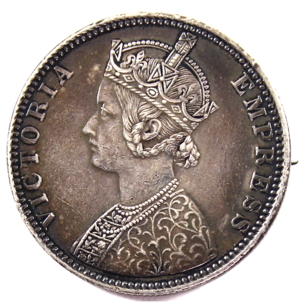 India Silver 1890 Rupee Brooch Pin