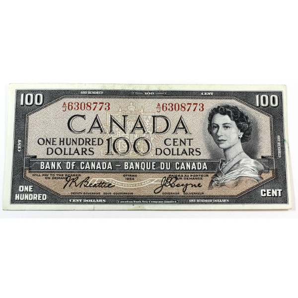 BC-43a 1954 $100 EF-AU Beattie-Coyne SN:A/J6308773