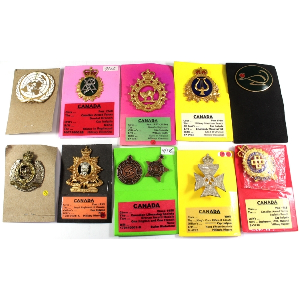 Group Lot of 10x Canada Uniform & Cap Badges, Medals, & Pins. 10pcs.