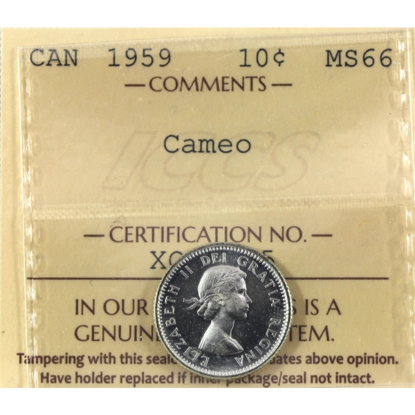 10-cent 1959 ICCS MS66 Cameo