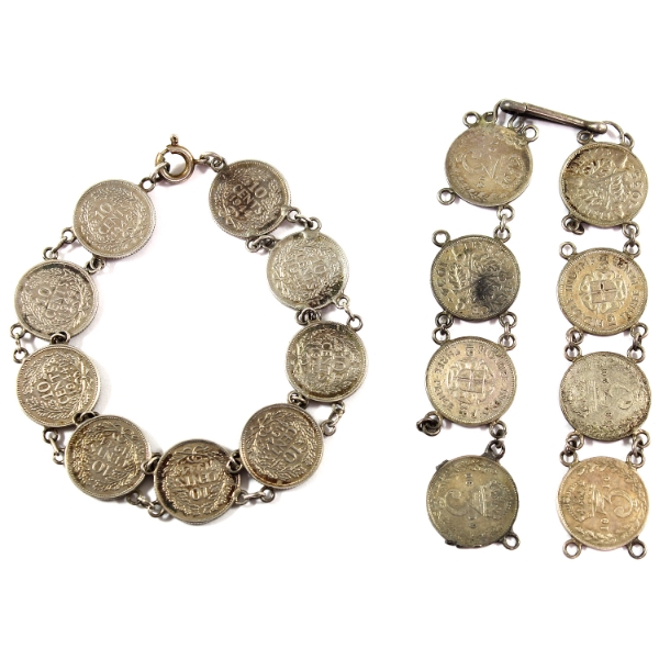 Pair of Netherlands and Great Britain Coin Bracelets. 2pcs