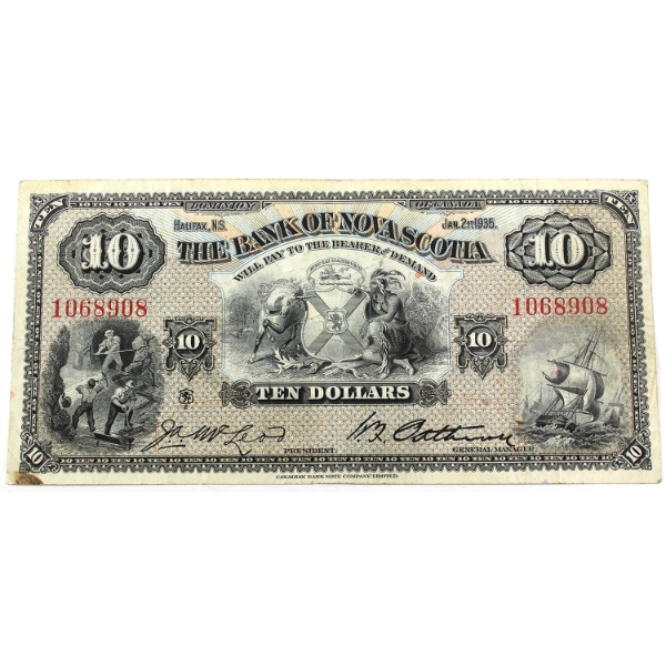 550-36-04 1935 $10 The Bank of Nova Scotia VF-EF McLeod-Patterson SN: 1068908