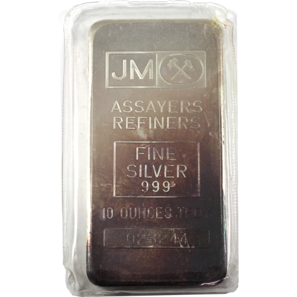 10oz Johnson Matthey Vintage Blank Back Variety .999 Silver Bar, SN: 023244, Sealed (Tax Exempt)