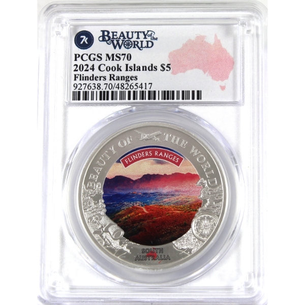 Cook Islands Silver 2024 $5 Beauty of the World - Flinders Ranges .999 Fine Silver Coin PCGS MS70