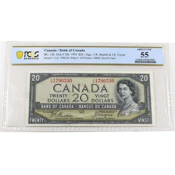 BC-33b 1954 $20 Devil's Face PCGS AU55 Beattie-Coyne SN: C/E1796530