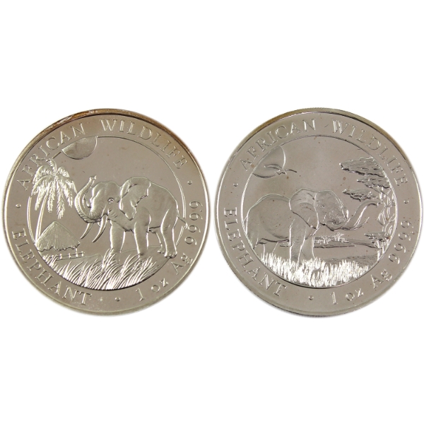 2x 1oz Somali Republic 2017 & 2019 100 Shillings African Wildlife- Elephant .9999 Fine Silver