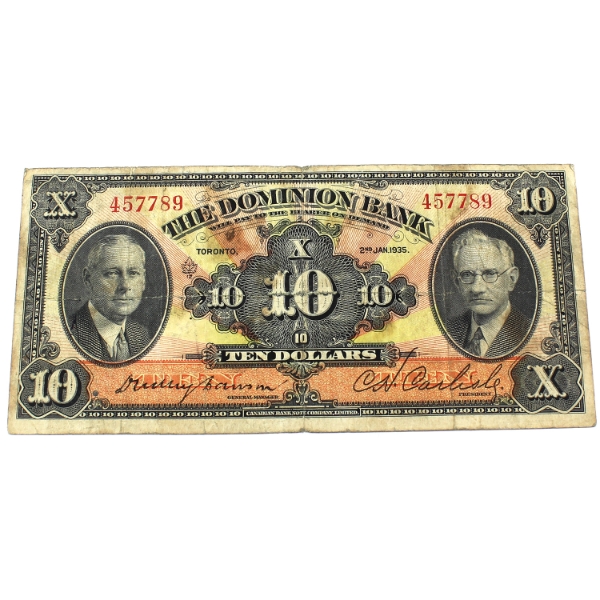 220-26-04 1935 $10 Dominion Bank VG Dawson-Carlisle SN:457789