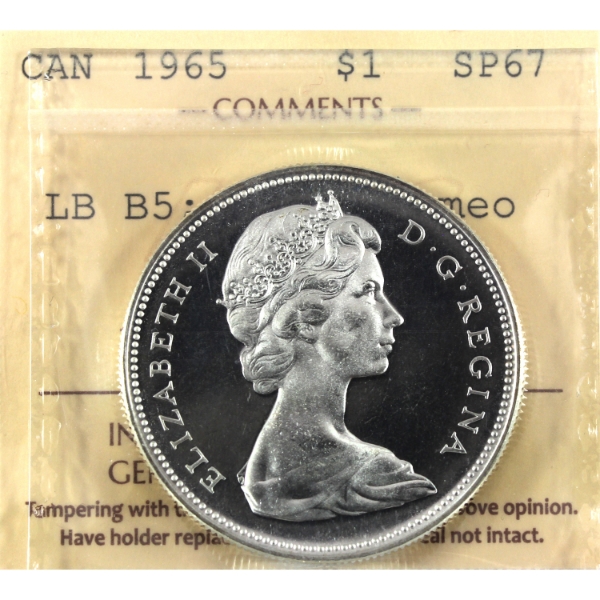 Silver $1 1965 LB B5 Type 3 ICCS SP67 Heavy Cameo