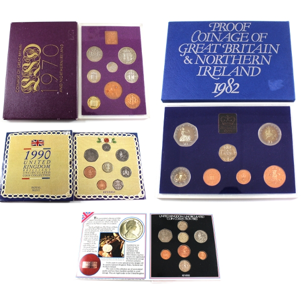 Group Lot of Great Britain & Ireland 1970-1990 Uncirculated & Proof Coin Sets. 4pcs.