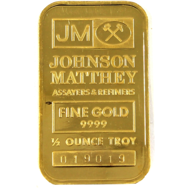1/2oz Gold Johnson Matthey Vintage .9999 Gold Bar, SN: 019019 *Repeater SN!* (Tax Exempt)