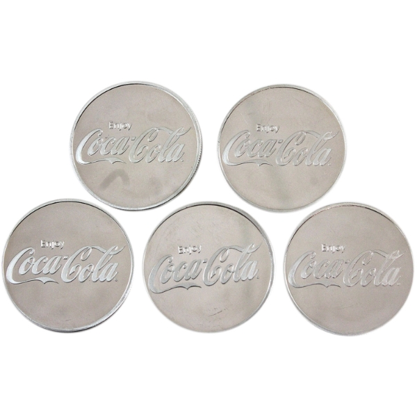 5x 1oz Coca-Cola® .999 Fine Silver Struck Rounds (Tax Exempt). 5pcs.