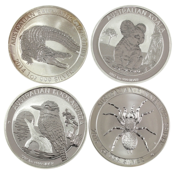 4x 1oz Australia 2014-2019 $1 .999 Fine Silver. 4pcs (Tax Exempt)