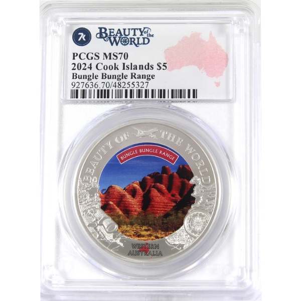 Cook Islands Silver 2024 $5 Beauty of the World- Bungle Bungle Range .999 Fine Silver Coin PCGS MS70